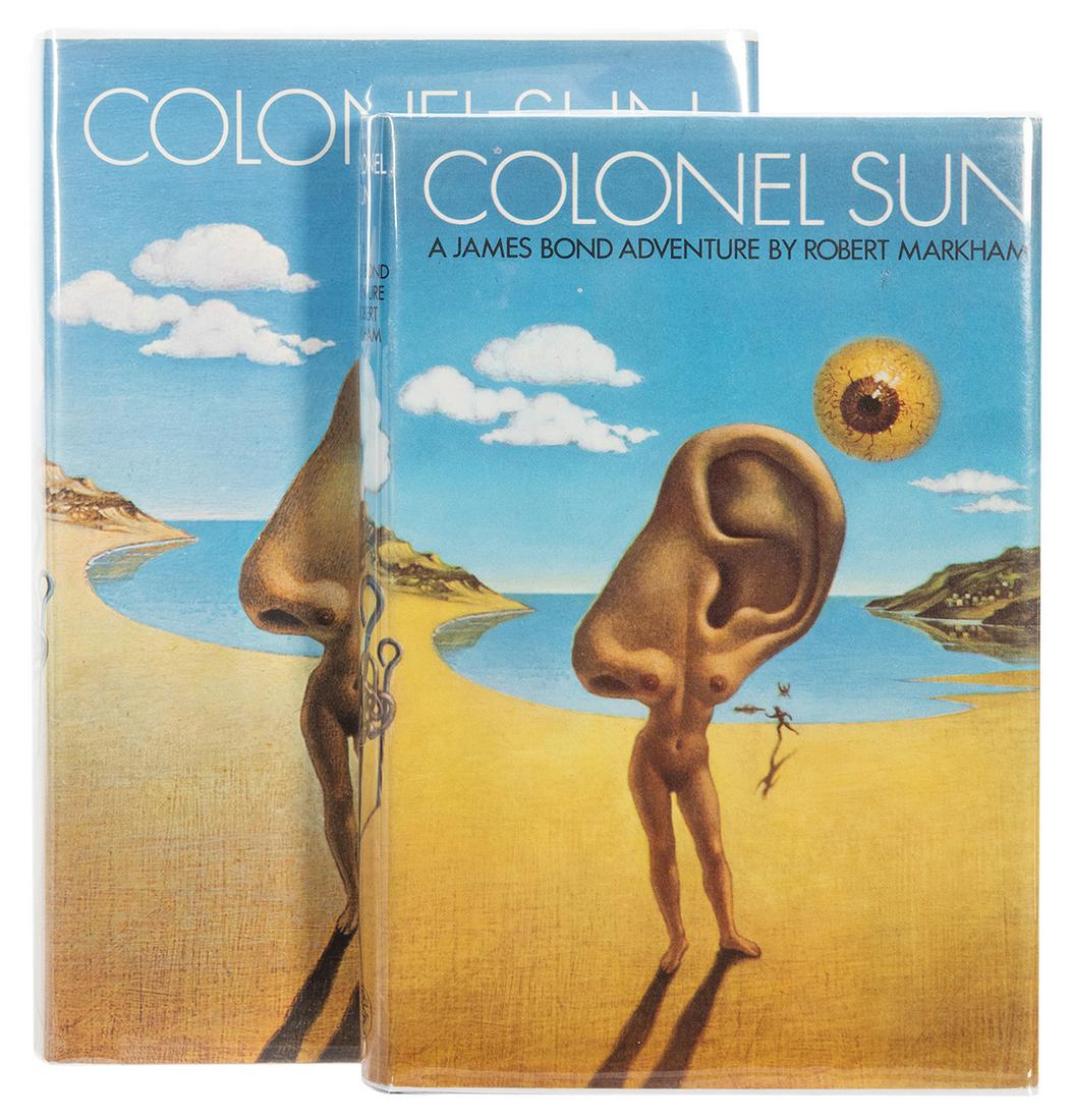 Colonel Sun.: [Ian Fleming, association] Markham, Robert (pseud. of Kingsley Aims) Colonel Sun. London and New York: Jonathan Cape and Harper & Row, [1968]. Includes the first British trade edition and the first Am