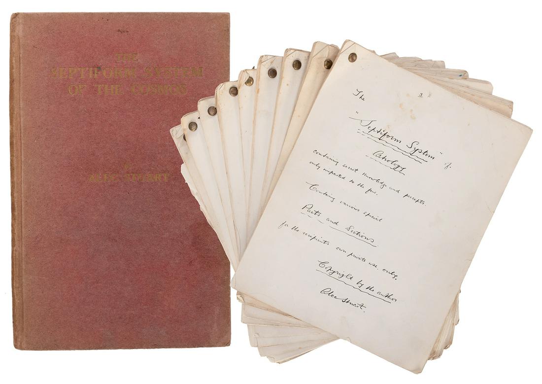 The Septiform System of Astrology Unpublished: [Occult] Stuart, Alec. The Septiform System of Astrology Unpublished Manuscript. [New York: ca. 1920s?]. 122-page holographic manuscript in eleven separate parts including supplement, containing ̶