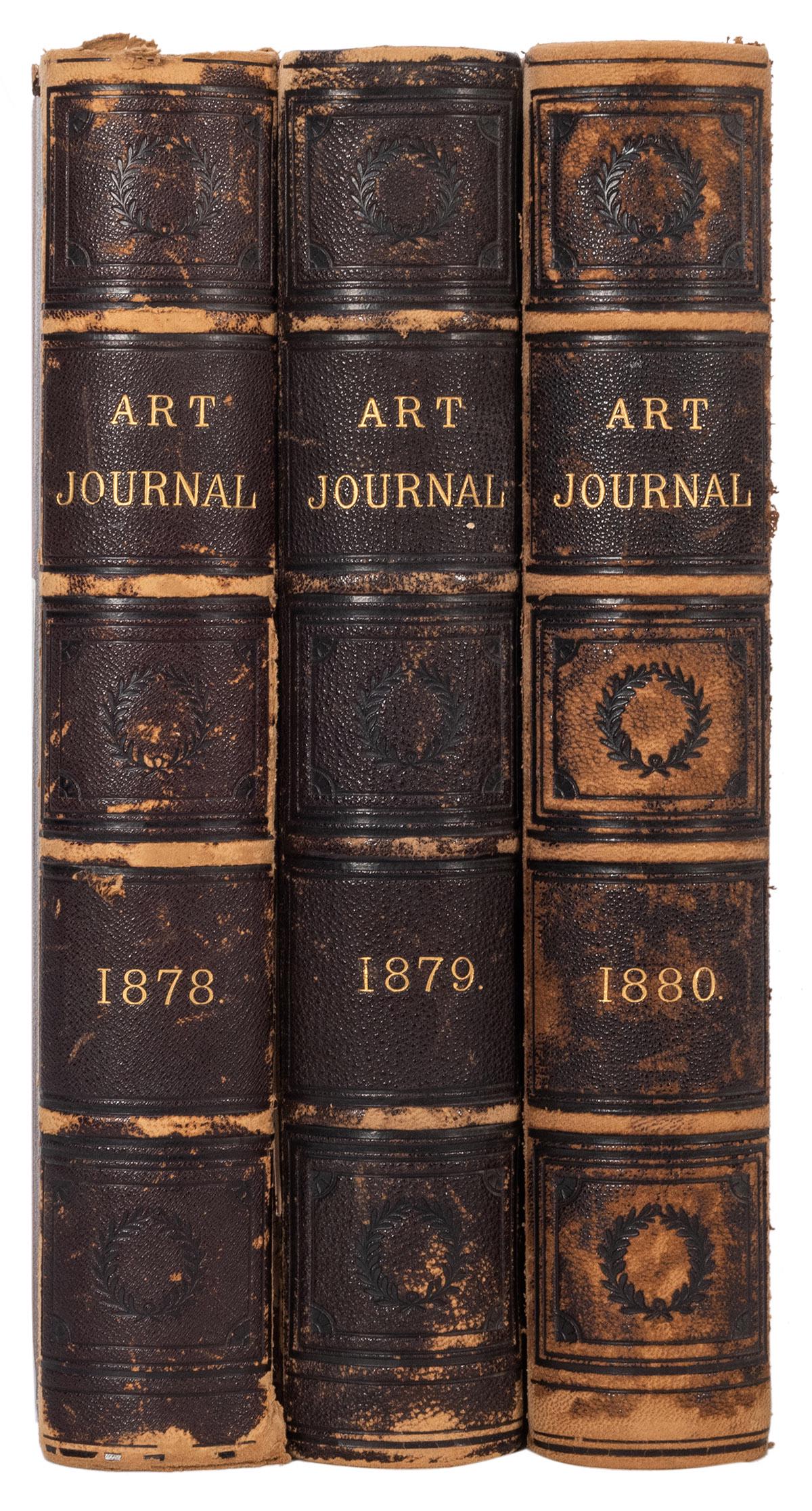 Three Volumes of The Art Journal for 1878, 1879, 1880.: [Art Journal] Three Volumes of The Art Journal for 1878, 1879, 1880. New York: D. Appleton, 1878/80. New Series. Original half morocco over pebbled boards stamped in gilt, marbled endpapers, a.e.g. Il