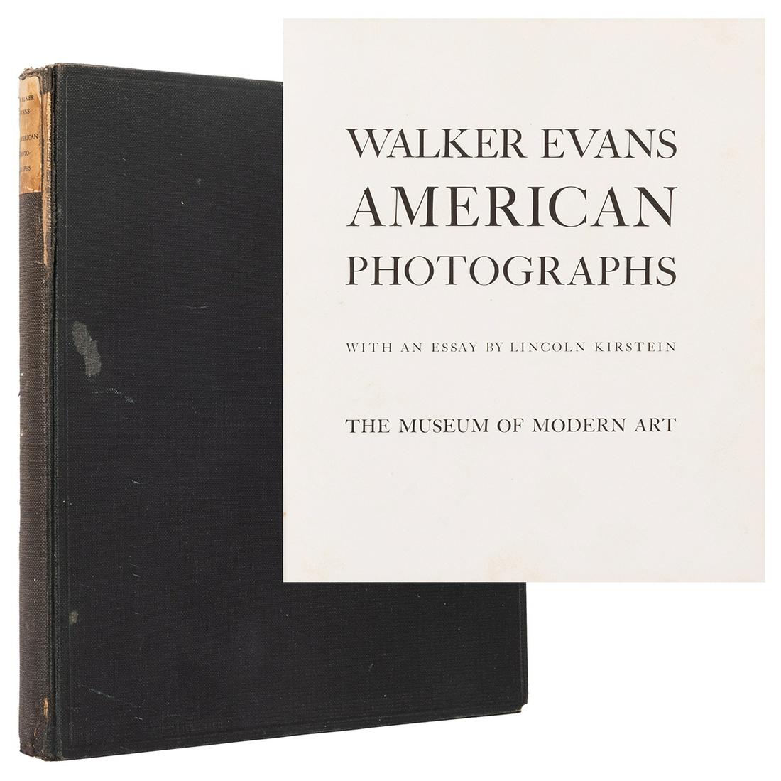 Walker Evans American Photographs.: [Photography] Evans, Walker. Walker Evans American Photographs. [New York: The Spiral Press, 1938]. First edition. One of 5,000 copies. Original black cloth, printed paper spine label, with errata. Il