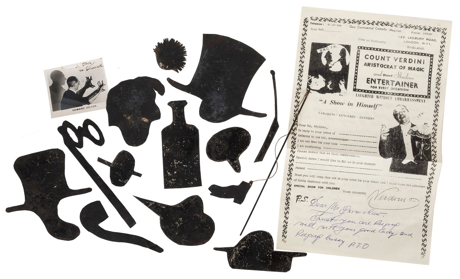 [Victor, Edward] Hand Shadow Props. British ca. 1940s. (1 of 1)