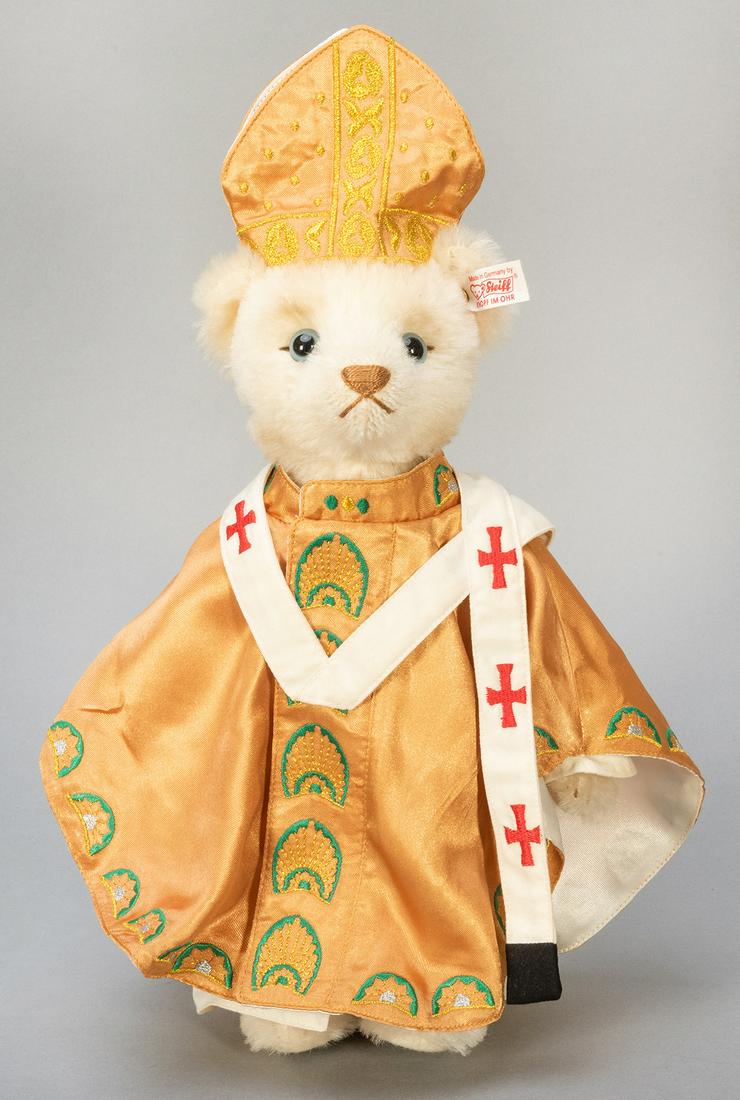 Steiff Pope Teddy Bear 2007 Limited Edition. Edition of: Steiff Pope Teddy Bear 2007 Limited Edition. Edition of 1,500. White mohair with elaborate Pope outfit. Height 14”. This bear commemorated the election of a new Pope.
