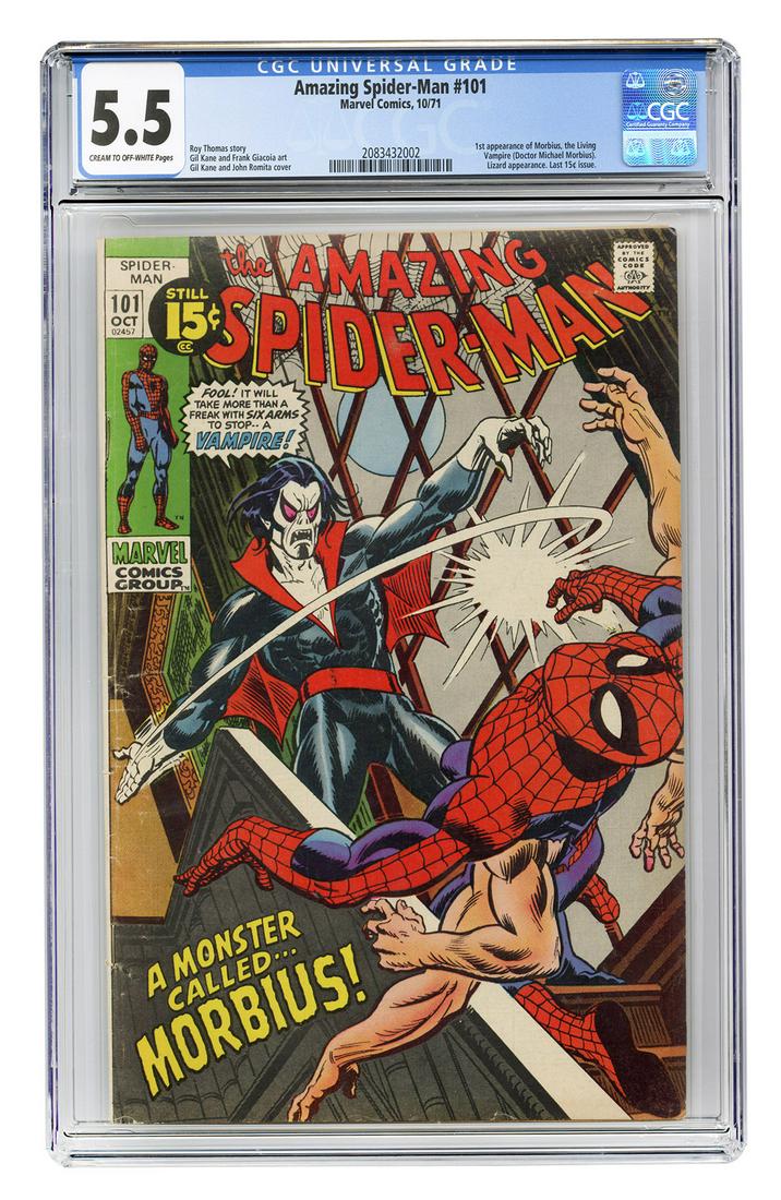Amazing Spider-Man #101. Marvel Comics, 1971. GCG 5.5: Amazing Spider-Man #101. Marvel Comics, 1971. GCG 5.5 graded copy with cream to off-white pages. First appearance of Morbius, the Living Vampire (Doctor Michael Morbius). Lizard appearance. Last 15 ce