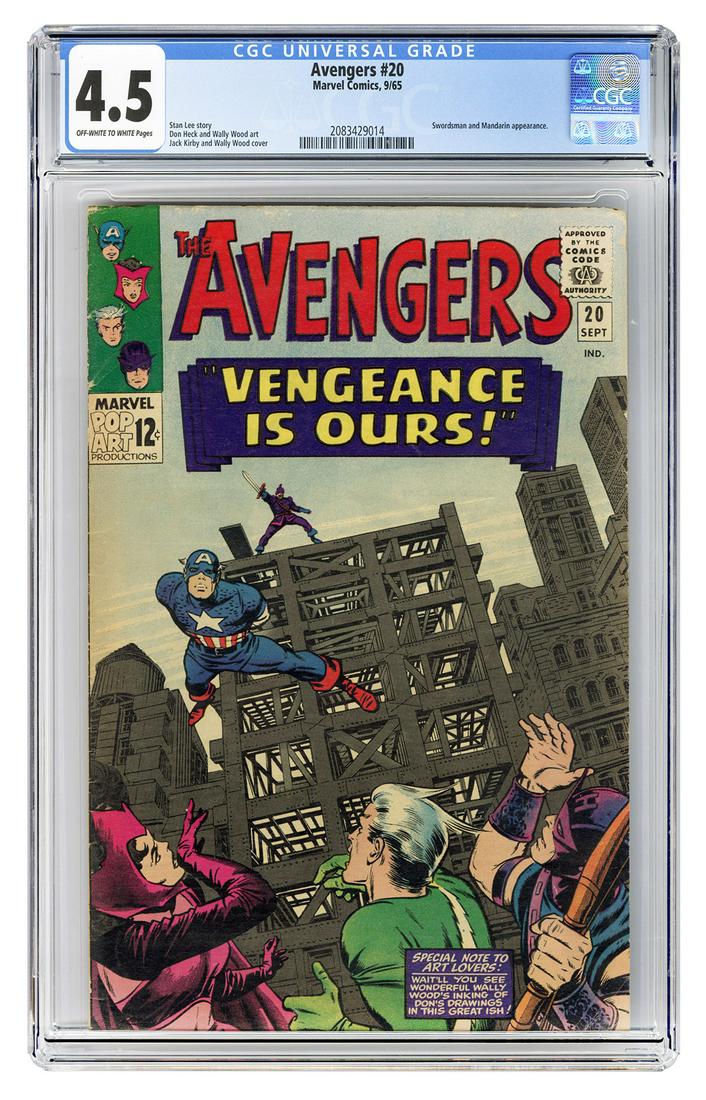 Avengers #20. Marvel Comics, 1965. CGC 4.5 graded copy: Avengers #20. Marvel Comics, 1965. CGC 4.5 graded copy with off-white to white pages. Swordsman and Mandarin appearance. Story by Stan Lee. Cover by Jack Kirby and Wally Wood.