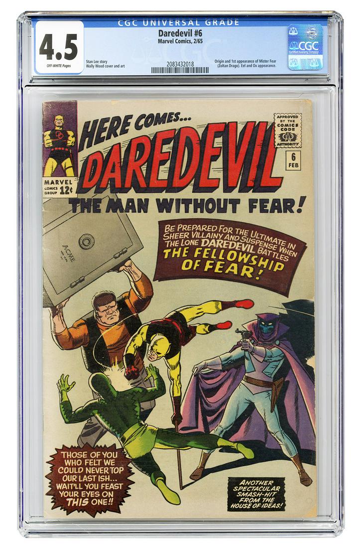 Daredevil #6. Marvel Comics, 1965. CGC 4.5 graded copy: Daredevil #6. Marvel Comics, 1965. CGC 4.5 graded copy with off-white pages. Origin and first appearance of Mister Fear (Zoltan Drago). Eel and Ox appearance. Story by Stan Lee. Cover and art by Wally