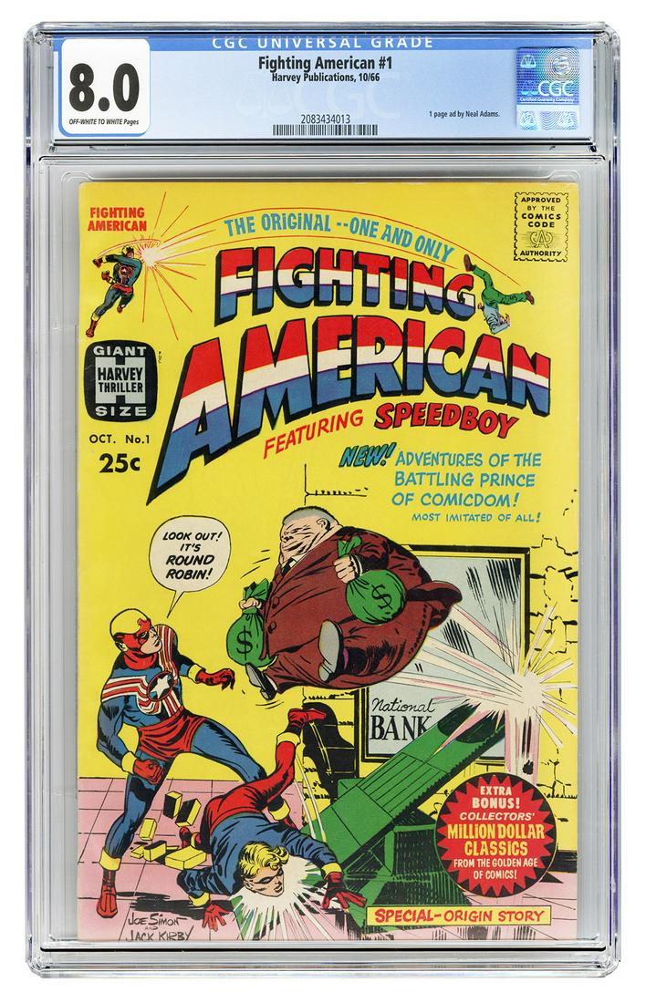 Fighting American #1. Harvey Publications, 1966. CGC: Fighting American #1. Harvey Publications, 1966. CGC 8.0 graded copy with off-white to white pages. 1-page ad by Neal Adams.