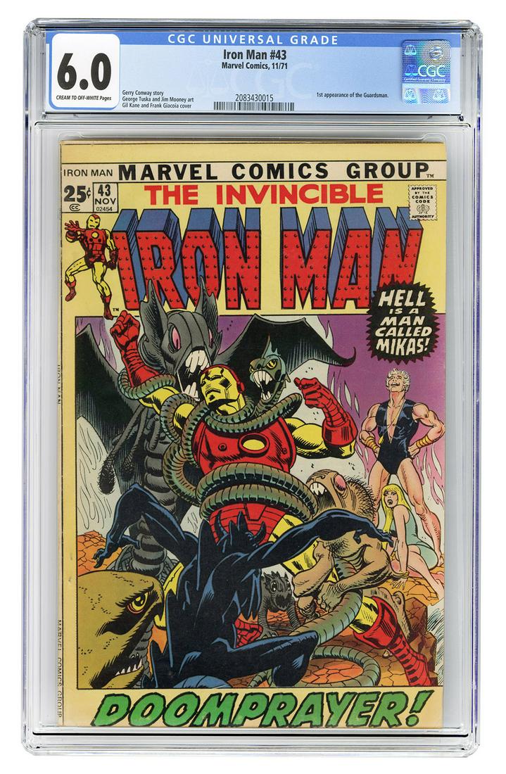 Iron Man #43. Marvel Comics, 1971. CGC 6.0 graded copy: Iron Man #43. Marvel Comics, 1971. CGC 6.0 graded copy with cream to off-white pages. First appearance of the Guardsman. Story by Gerry Conway. Cover by Gil Kane and Frank Giacoia.