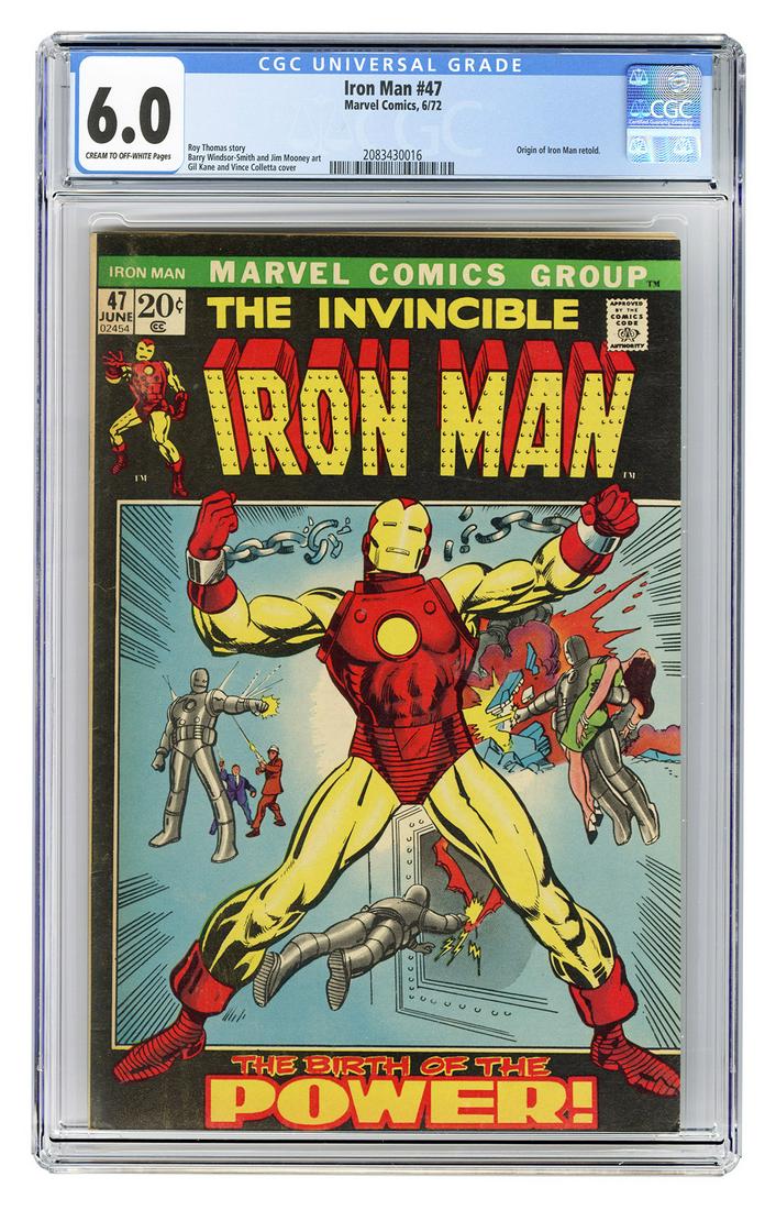 Iron Man #47. Marvel Comics, 1972. CGC 6.0 graded copy: Iron Man #47. Marvel Comics, 1972. CGC 6.0 graded copy with cream to off-white pages. Origin of Iron Man retold. Story by Roy Thomas. Cover by Gil Kane and Vince Colletta.