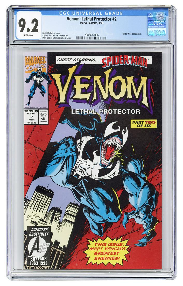 Venom: Lethal Protector #2. Marvel Comics, 1993. CGC: Venom: Lethal Protector #2. Marvel Comics, 1993. CGC 9.2 graded copy with white pages. Spider-Man appearance. Story by David Michelinie. Cover by Mark Bagley and Sam de la Rosa.