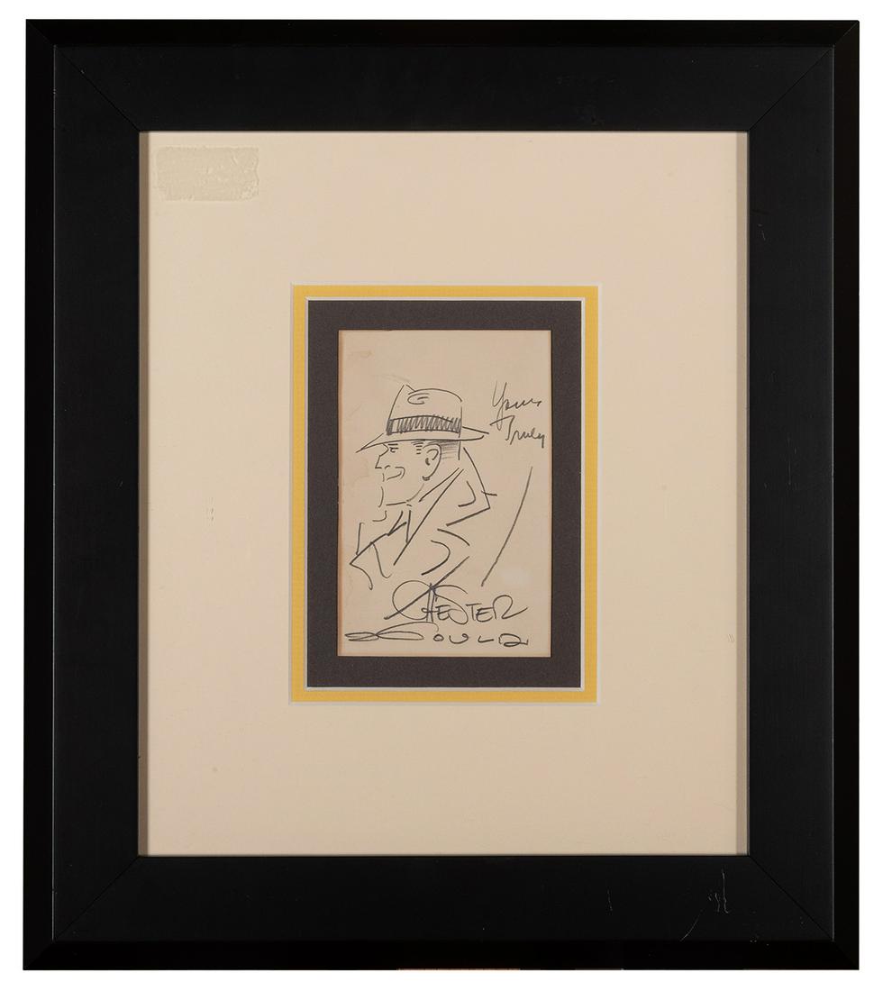 Gould, Chester. Original Pencil Sketch of Dick Tracy,: Gould, Chester. Original Pencil Sketch of Dick Tracy, [inscribed by cartoonist]. Original pencil on board depicting a side view of the detective by legendary cartoonist, inscribed and signed by Chest