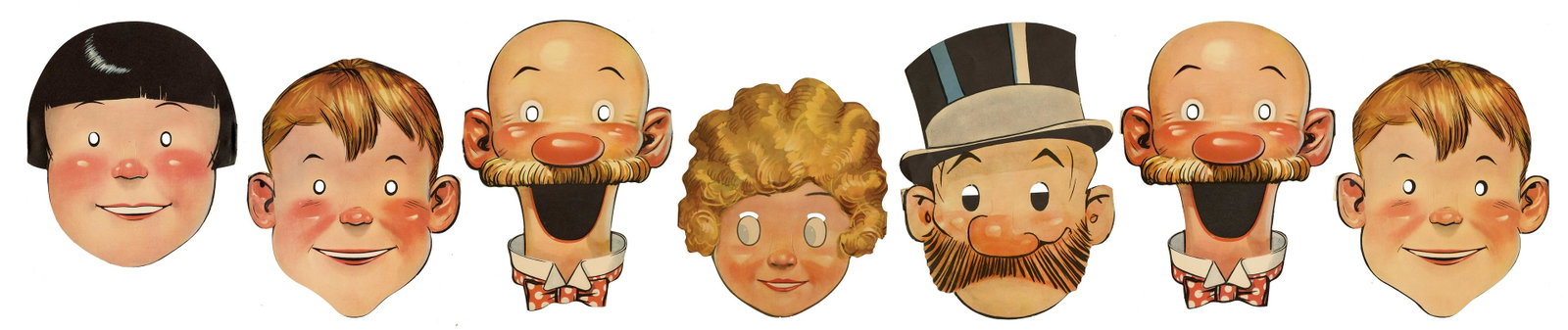 Orphan Annie, Andy Gump, and Other Paper Masks and Ads.: Orphan Annie, Andy Gump, and Other Paper Masks and Ads. Including seven paper mask premiums of Orphan Annie and others; and two 5-cent Funny Frostys paper signs (6 x 20”), one with a piece torn 