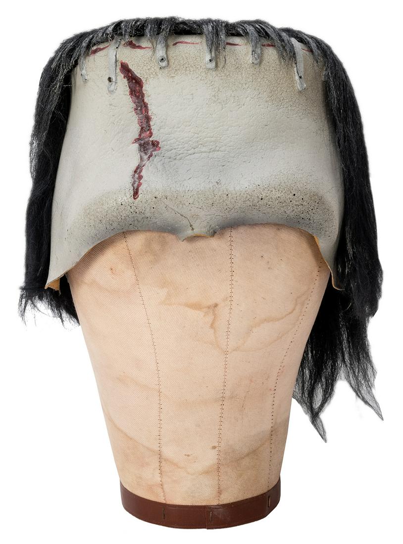 Frankenstein Monster Wig / Mask. Vintage Frankenstein: Frankenstein Monster Wig / Mask. Vintage Frankenstein wig attached to rubber mask covering the forehead. With a reproduction movie poster. From the collection of magician Johnny Thompson (Tomsoni).