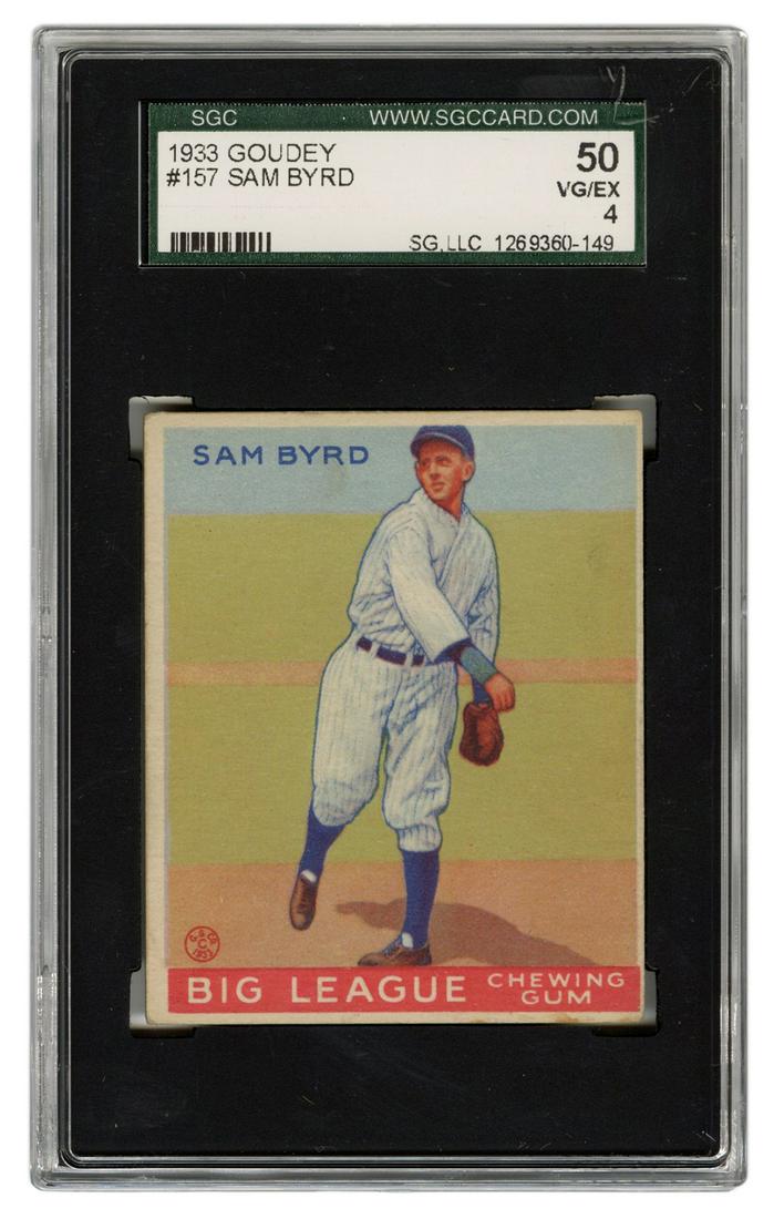 1933 Goudey Sam Byrd No. 157. SGC VG/EX 4.: 1933 Goudey Sam Byrd No. 157. SGC VG/EX 4.