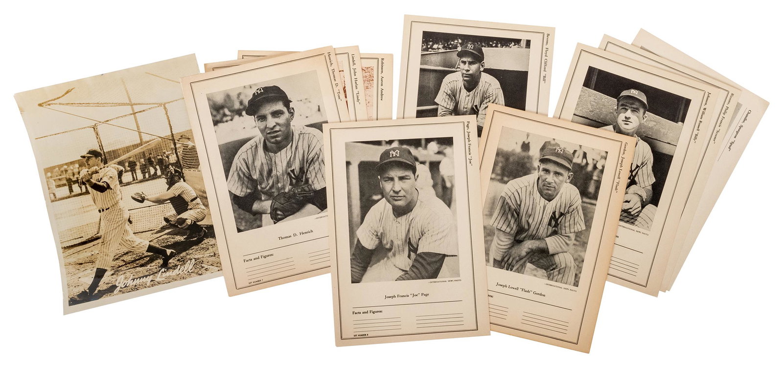 1940s Sports Exchange Yankees Picture Sheets. Lot of: 1940s Sports Exchange Yankees Picture Sheets. Lot of 10. Including Phil Rizzuto; Lindy Lindell; Aaron Robinson [2]; Spud Chandler; William Russell “Billy” Johnson; Thomas Henrich; “F
