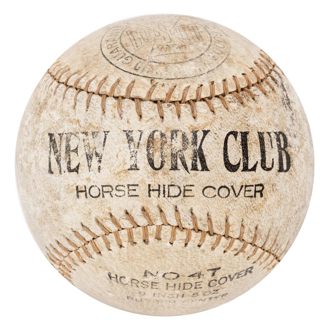 Early New York Club Goldsmith Sporting Goods Baseball.: Early New York Club Goldsmith Sporting Goods Baseball. Cincinnati: P. Goldsmith’s Sons, ca. 1914. Made of horse hide, mentioning a New York affiliation (possibly minor league).