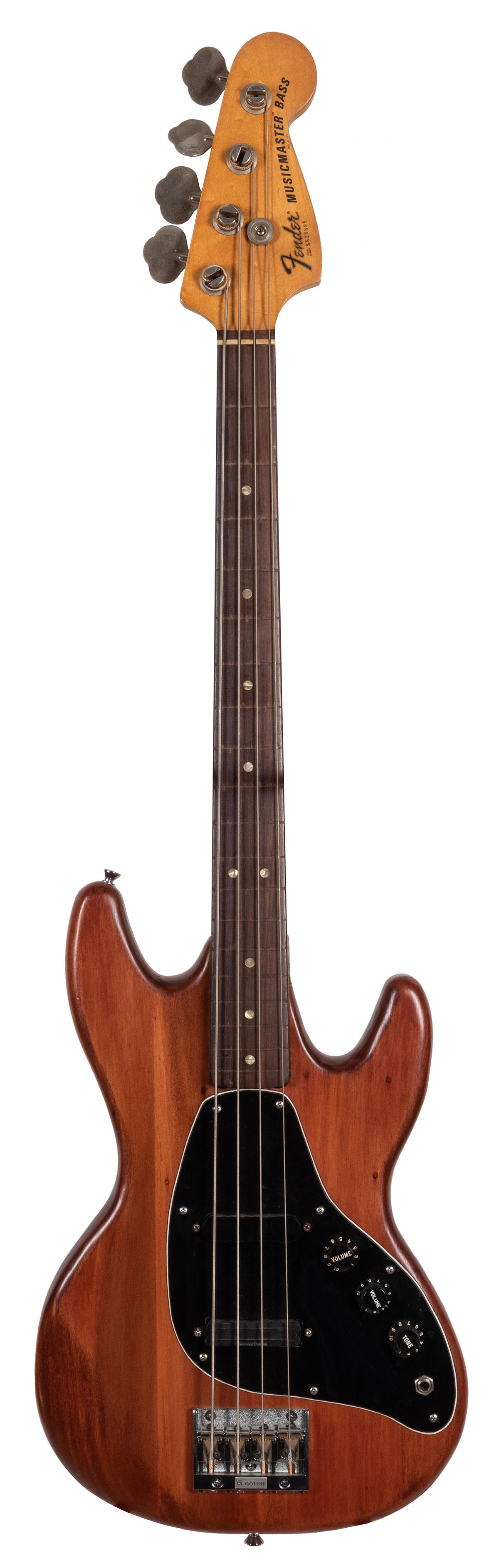 Fender Musicmaster Electric Bass Guitar. U.S.A., 1974.: Fender Musicmaster Electric Bass Guitar. U.S.A., 1974. Custom body, maple neck, custom fretless/stripped. Light wear to fretboard; very good.
