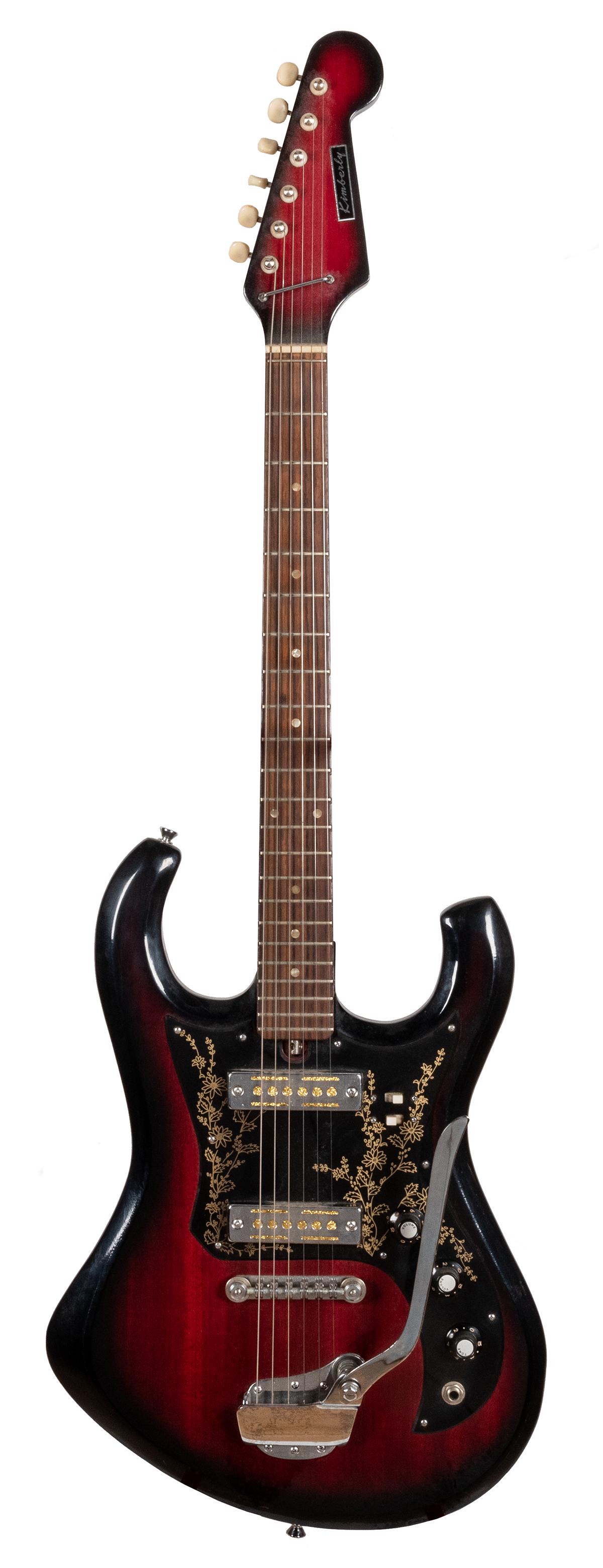 Teisco Kimberly Electric Guitar. Japan, ca. 1960s.: Teisco Kimberly Electric Guitar. Japan, ca. 1960s. Flower pickguard, foil pickups, all original. Includes case.