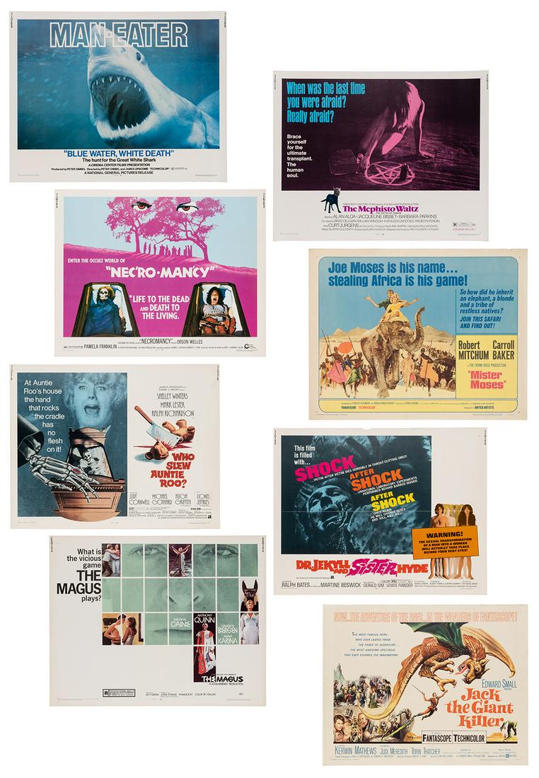 Horror/Fantasy Half-Sheet Movie Posters. Lot of 8.: Horror/Fantasy Half-Sheet Movie Posters. Lot of 8. Including Dr. Jekyll and Sister Hyde (1972); The Magus (1968); Jack and the Giant Killer (1962); Mister Moses (1965); Necromancy (1972); Who Slew Aun