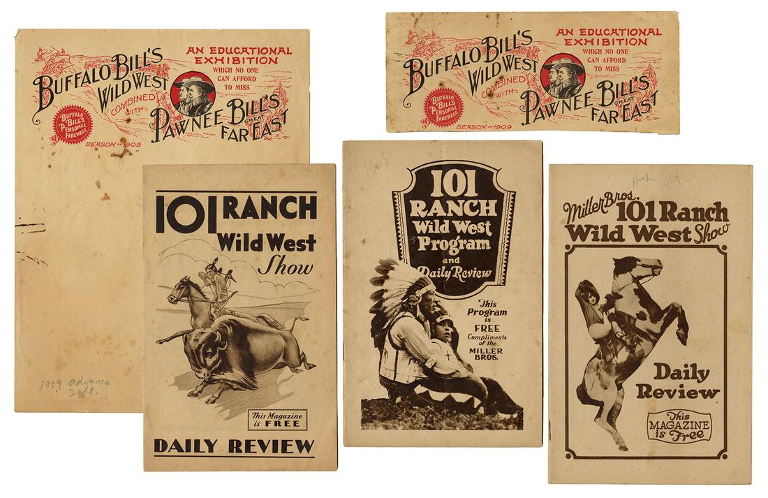 [Wild West] Group of Wild West Show Ephemera. Bulk: [Wild West] Group of Wild West Show Ephemera. Bulk 1920s/30s. Including approximately 25 pieces of Tim McCoy ephemera (snapshots, letterhead, clippings, account book, tickets); three Miller Bros. 101 
