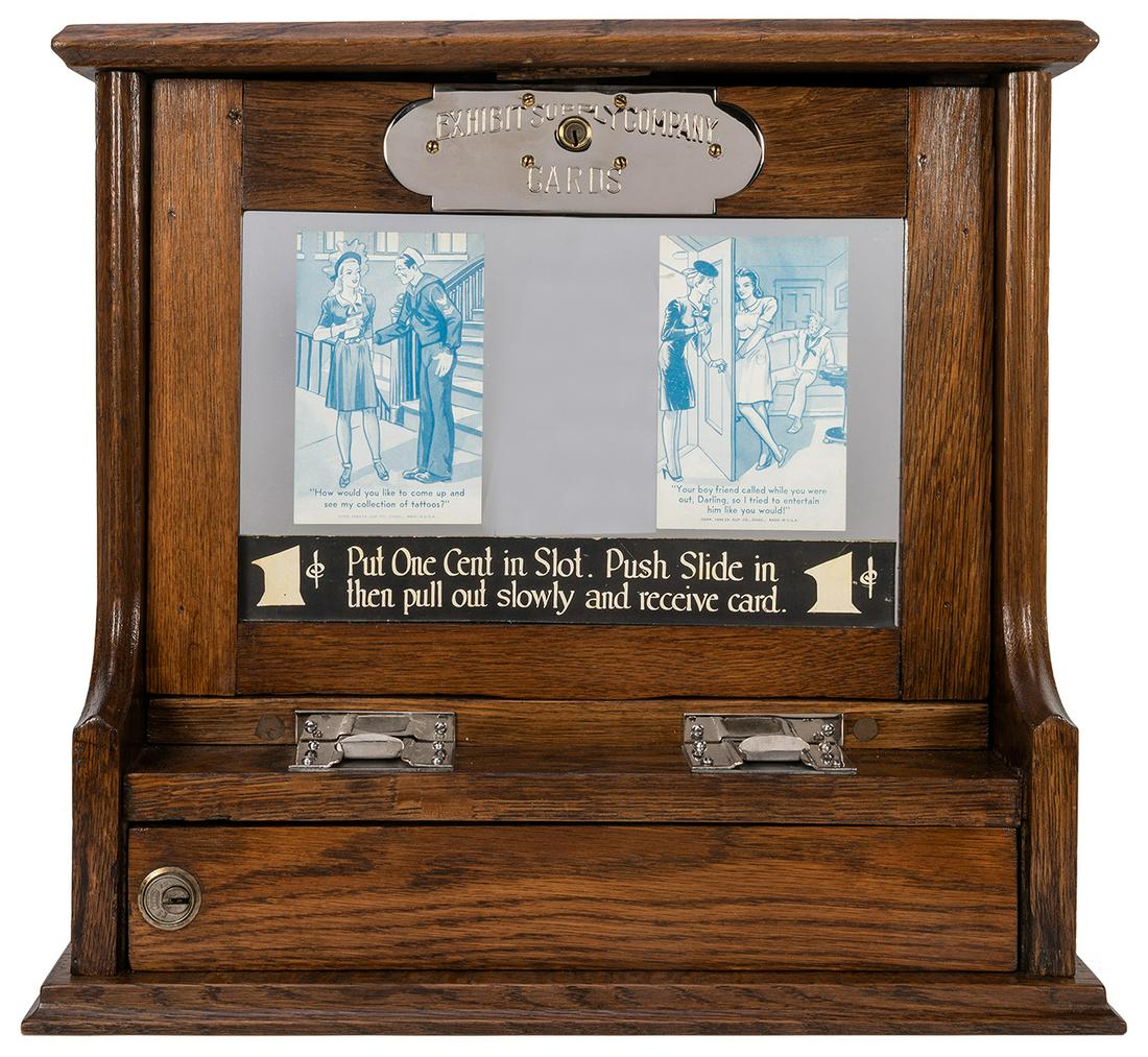 Exhibit Supply Co. 1 Cent Card Vendor. Oak cabinet, (1 of 1)