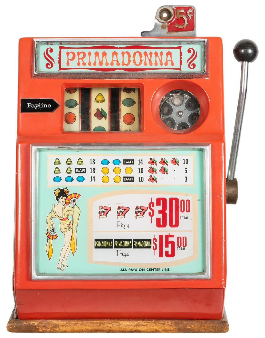 Primadonna Casino Reno 5 Cent Pace Slot Machine. 1960s. (1 of 2)