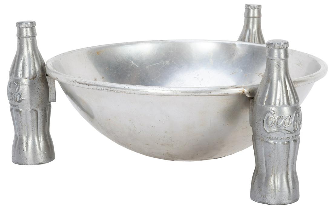 Coca-Cola Pretzel Bowl. 1930s. Aluminum bowl with three (1 of 2)