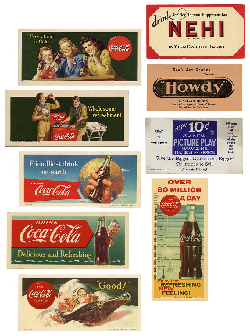 Lot of 10 Advertising Ink Blotters, [mostly Coca-Cola (1 of 1)