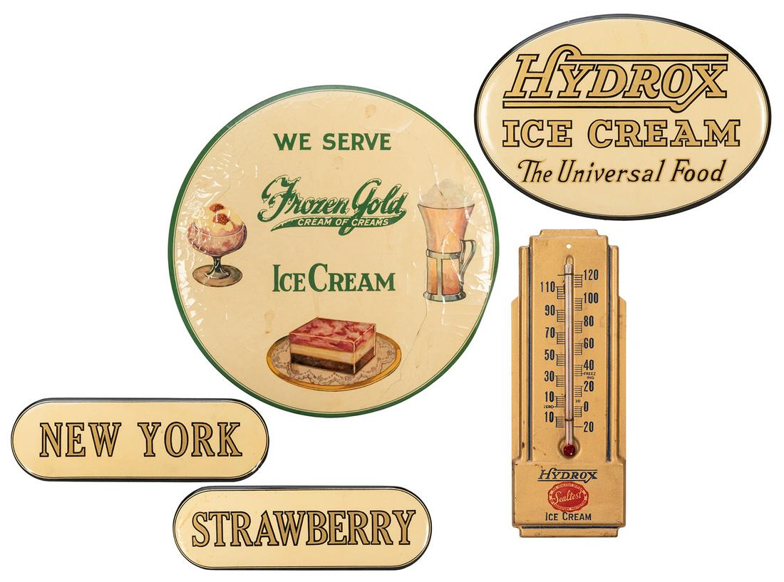 Hydrox Celluloid Buttons and Thermometer. 1930s. Tin (1 of 1)