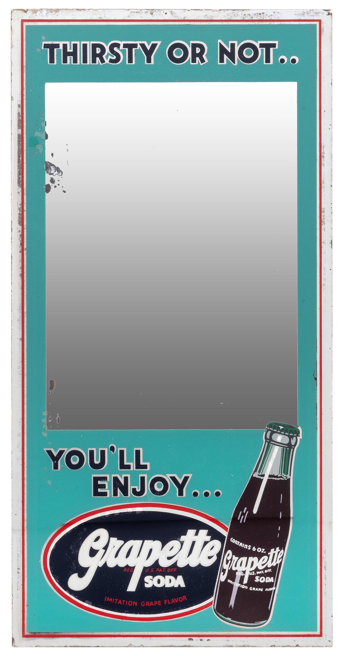 Grapette Soda Mirror Sign. 1950s. Mirrored sign with (1 of 1)