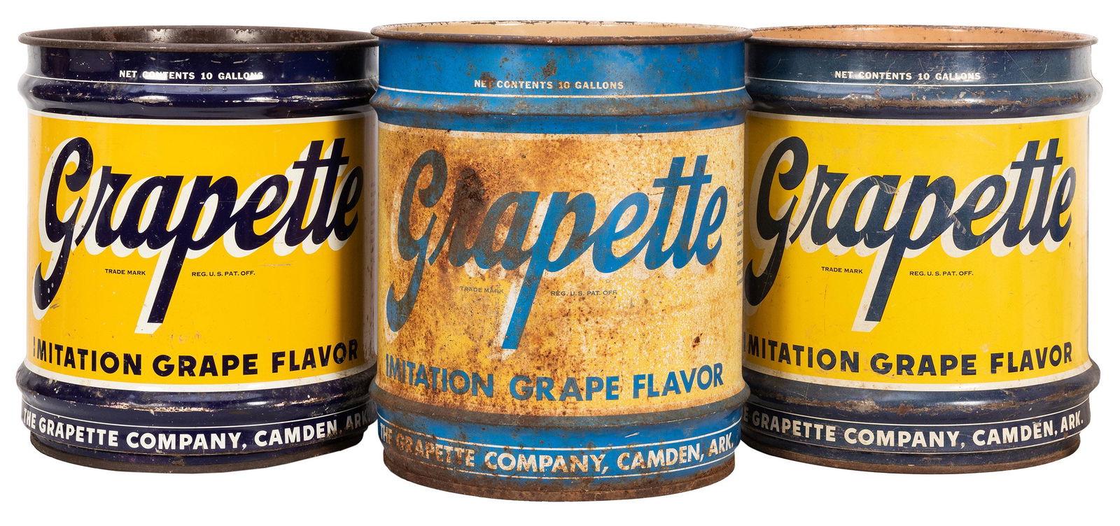 Grapette Syrup Drums. Lot of 3. Three ten-gallon metal (1 of 1)