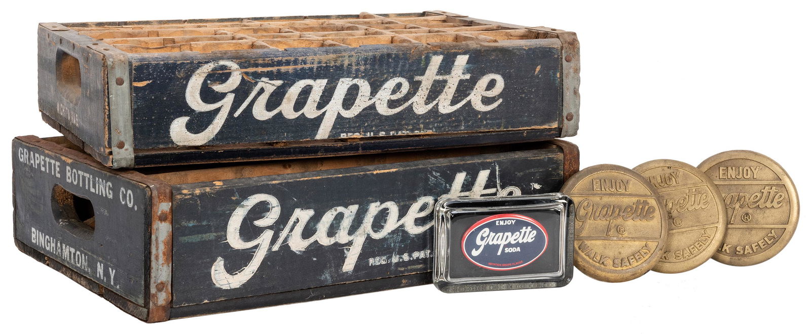 Grapette Brass Sidewalk Markers and Wooden Crates. (1 of 1)