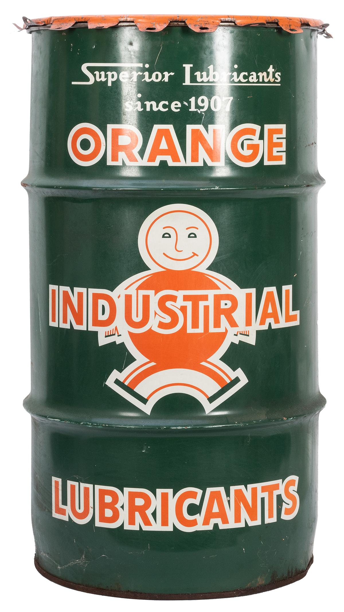 Orange Industrial Lubricants 20 Pound Drum. Large empty (1 of 2)