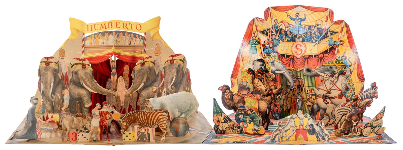 Voitech Kubasta / Humberto Circus Pop-Up Books. Two: Voitech Kubasta / Humberto Circus Pop-Up Books. Two vols., the first by Kubasta (London: Bancroft & Co., ca. 1960), offset lithograph boards, cloth-backed. containing an impressive, tall pop-up at rea