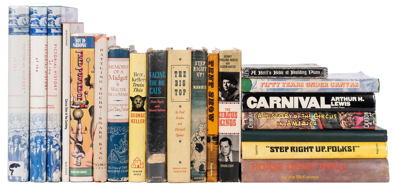 Lot of Vintage Books on Carnivals, Circus, and Related: Lot of Vintage Books on Carnivals, Circus, and Related Subjects. 1940s/70s. 24 volumes. Primarily cloth 8vos, most with jackets. Some ex-library. Includes four volumes signed by Joe McKennon, one sign