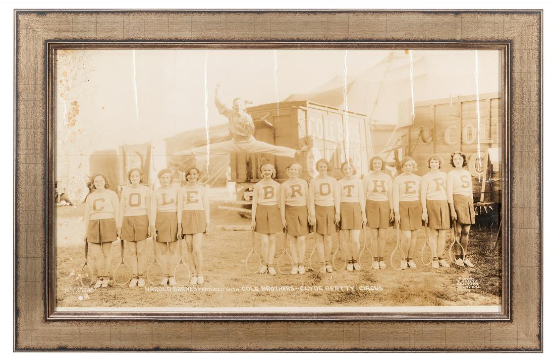 Kelty, Edward J. (1888—1967). Harold Barnes Featured: Kelty, Edward J. (1888—1967). Harold Barnes Featured with Cole Bros.-Clyde Beatty Circus. Little Falls, N.Y., July 17, 1935. Silver gelatin print panoramic photograph, titled, credited, and date