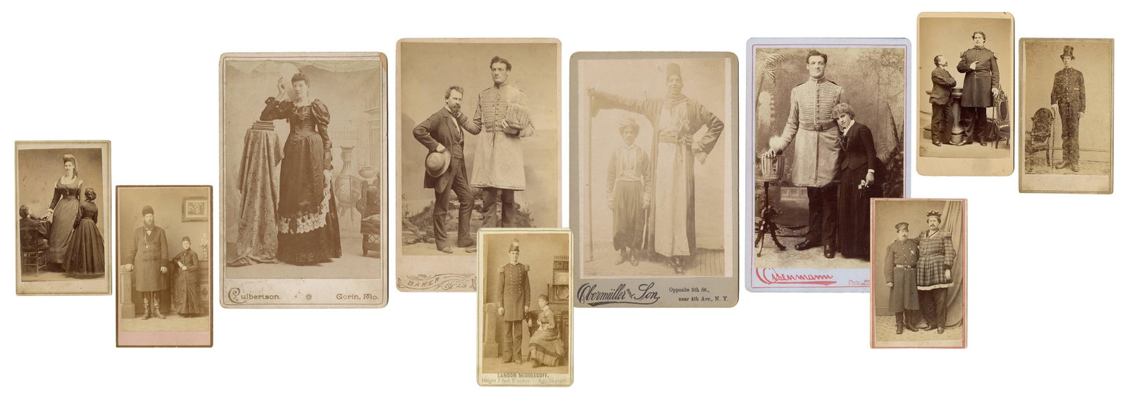 Ten Cabinet Cards and CDVs of Sideshow Giants. Circa: Ten Cabinet Cards and CDVs of Sideshow Giants. Circa 1880s/90s. Four cabinet cards and six CDVs by Eisenmann, Morat, Anthony, Culbertson, Obermiller, and Baker. Performers include Hugh Murphy “T
