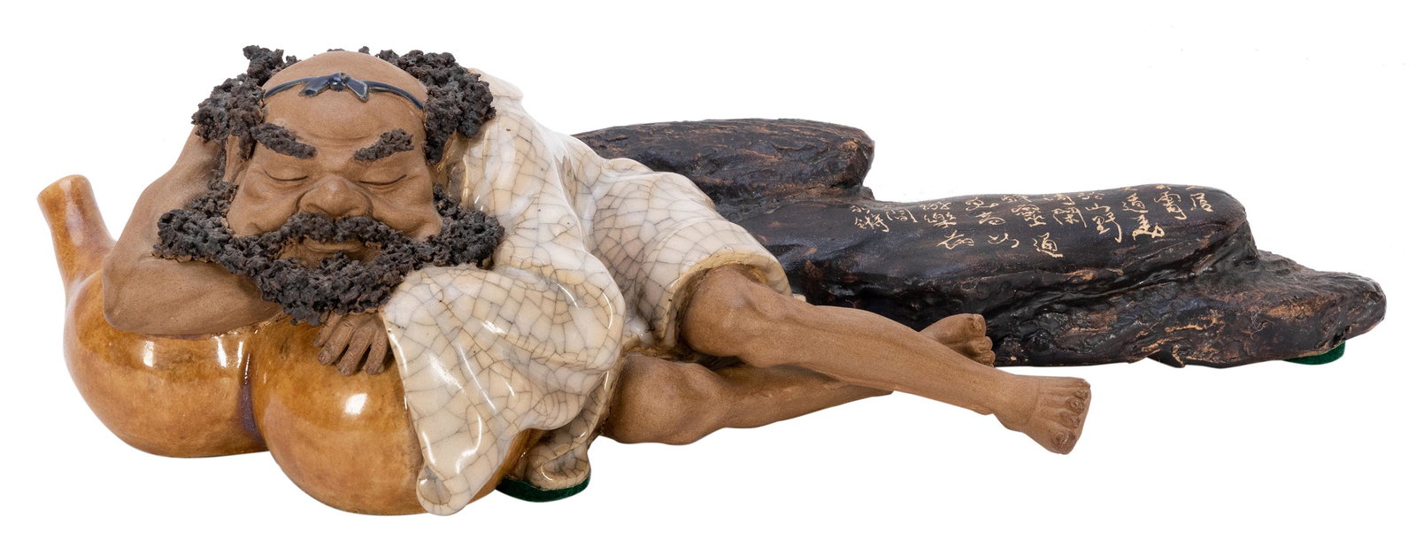 Shiwan Ceramic Statue. Art by Zhou Yongqiang (b. 1968).: [CHINESE] Shiwan Ceramic Statue. Art by Zhou Yongqiang (b. 1968). Length 13”.
