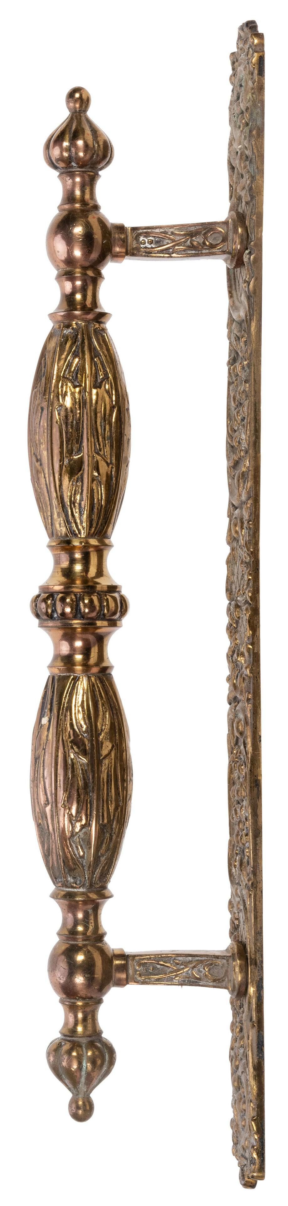Large Antique Brass Church Door Handle. Ornately: Large Antique Brass Church Door Handle. Ornately embossed. Length 22”.