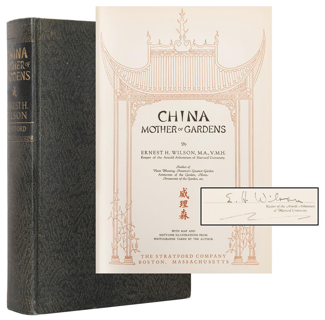 [GARDENING] WILSON, Ernest Henry (1876–1930). China:: [GARDENING] WILSON, Ernest Henry (1876–1930). China: Mother of Gardens, signed. Boston: The Stratford Company, [1929]. Royal 8vo. FIRST EDITION SIGNED BY THE AUTHOR on half title. 61 illustrations f