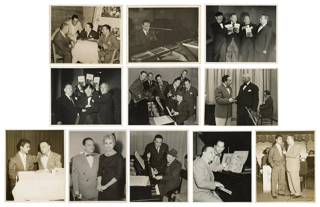 LOPEZ, Vincent. Twelve Photographs of Vincent Lopez: LOPEZ, Vincent. Twelve Photographs of Vincent Lopez with Various Musicians and Entertainers. Circa 1940s/50s. Photographs of the bandleader with other musicians, including Duke Ellington, W.C. Handy; 