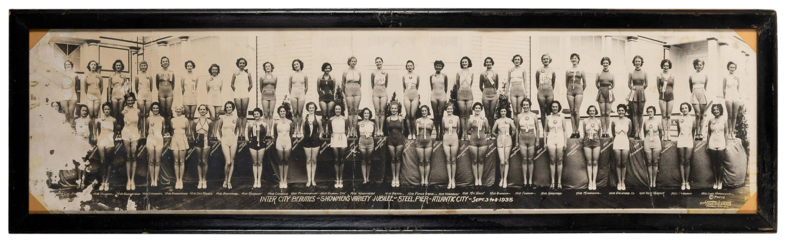 [PAGEANT] Panoramic Photograph of the 1935 Miss America: [PAGEANT] Panoramic Photograph of the 1935 Miss America Pageant. Atlantic City: Central Studios/Fred Hess and Son, 1935. Sepia tone photograph titled "Inter City Beauties–Showmen's Variety Jubilee��