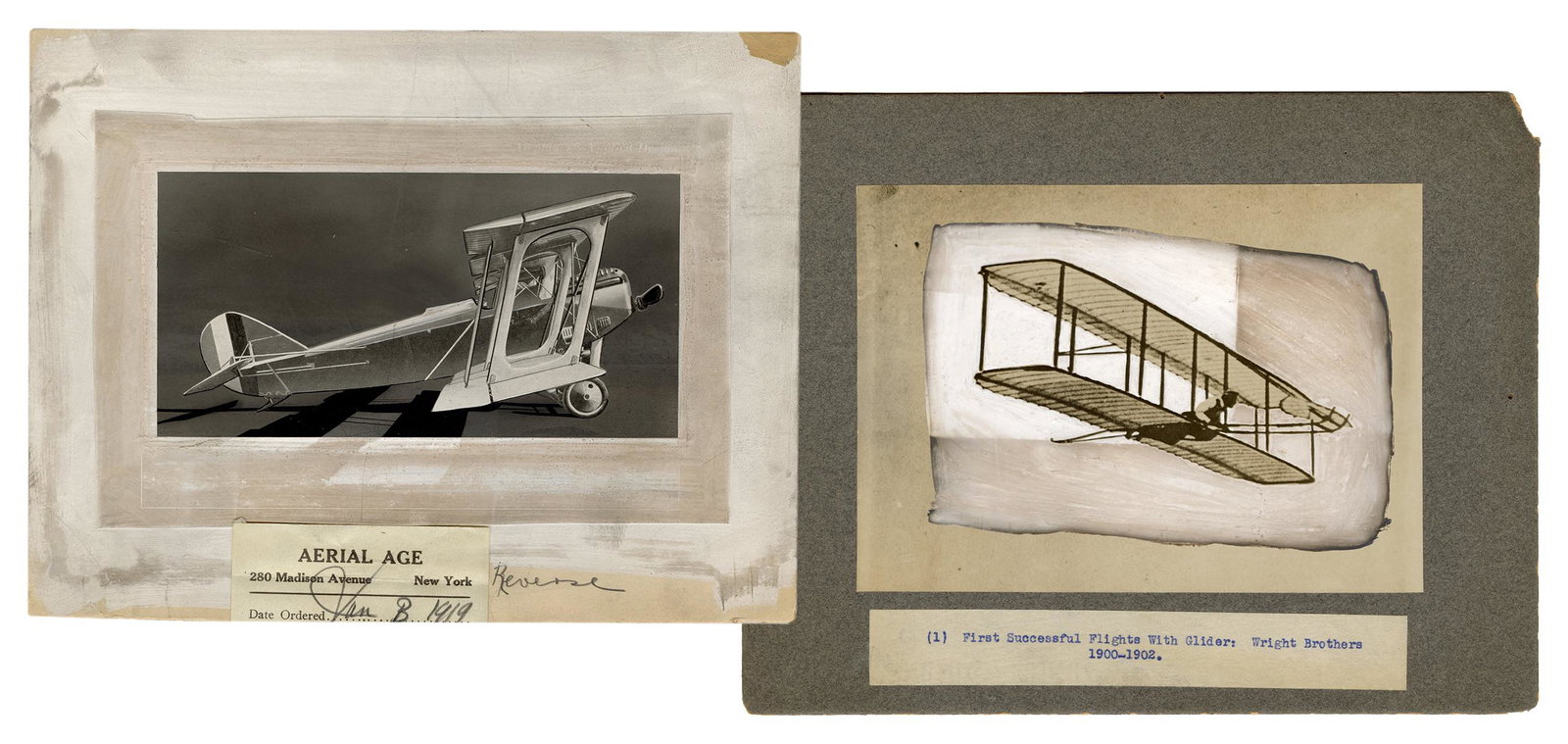 Early Flight and Airplane Original Artwork. Aerial Age: Early Flight and Airplane Original Artwork. Aerial Age magazine illustrations, including 1900-1902 Wright Brothers first successful flight with glider, and a 1917 LePere LUSAC 11 biplane pen and ink i