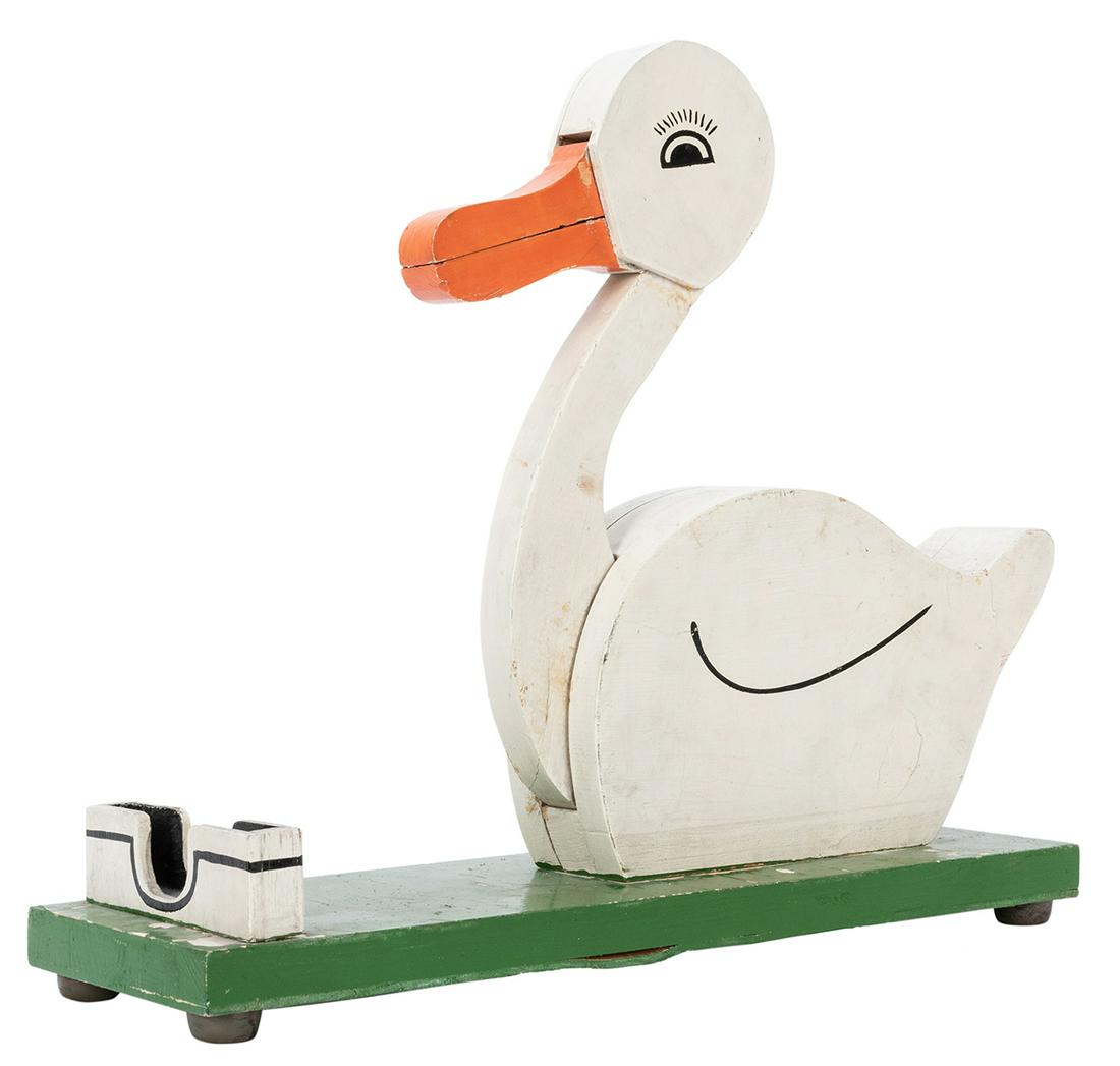 Card Duck. Circa 1940. Wooden duck picks chosen cards (1 of 3)