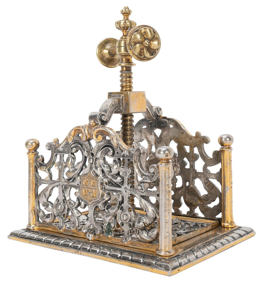 Fancy Brass Card Press. European, ca. 1910. (1 of 2)