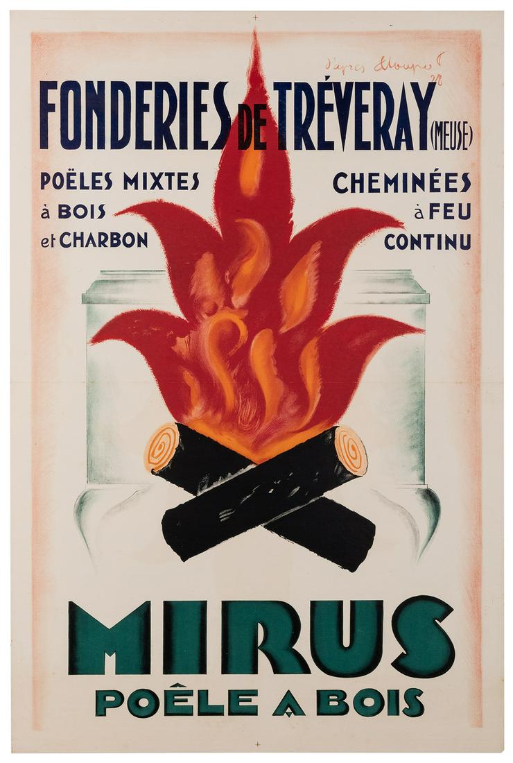 Loupot, Charles (1892–1962). Mirus Poêle a: Loupot, Charles (1892–1962). Mirus Poêle a Bois. Circa 1930s. Lithograph in colors advertising for a French stove. 47 x 31”. Center fold visible. Linen backed. A.