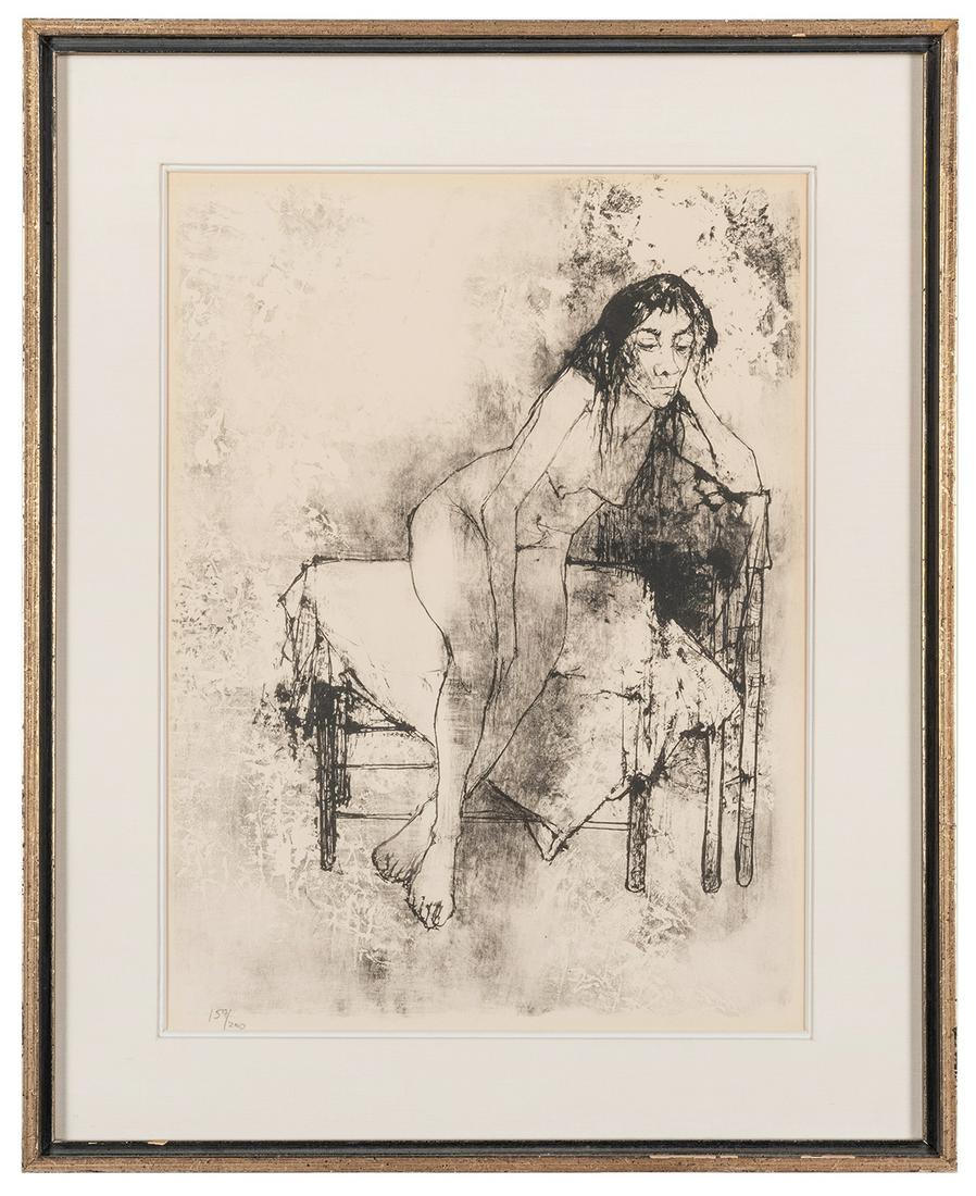 Jansem, Jean (1920-2013). Seated Nude. Lithograph,: Jansem, Jean (1920-2013). Seated Nude. Lithograph, number 159 of 200. Matted and framed, sight 14 x 10 ¼”. Described as signed on old gallery tag, but not visible as framed, and unexamined 