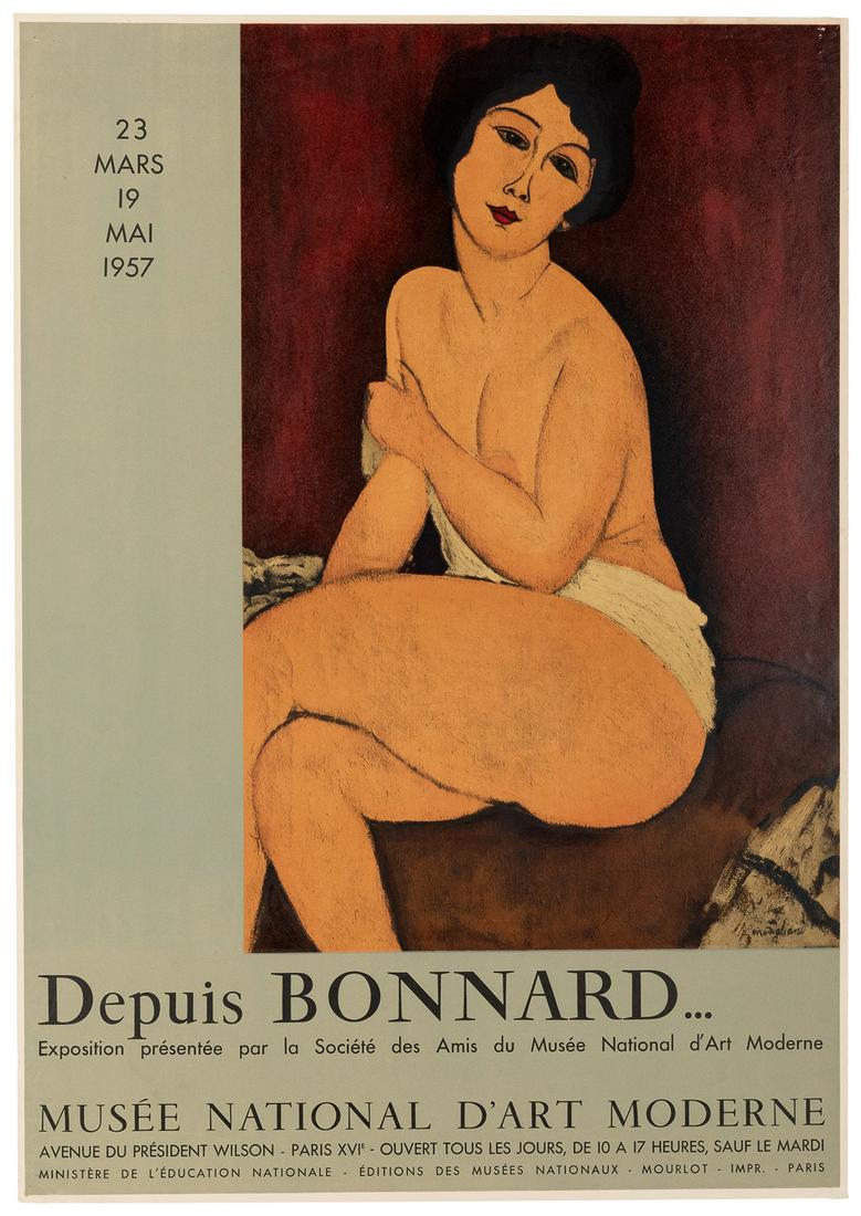 Modigliani, Amedeo, after (1884–1920). Depuis: Modigliani, Amedeo, after (1884–1920). Depuis Bonnard… / Musée National d’Art Moderne. Paris: Mourlot, 1957. Color lithograph advertising an exhibition at the Modern Art Museum 