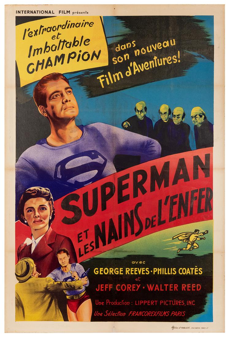 Superman and the Mole Men. Lippert, 1957. First release: Superman and the Mole Men. Lippert, 1957. First release French Grande. Serial. Starring George Reeves, Phyllis Coates, Jeff Corey, and many others. 47 x 31 ½”. Folds present with restoratio