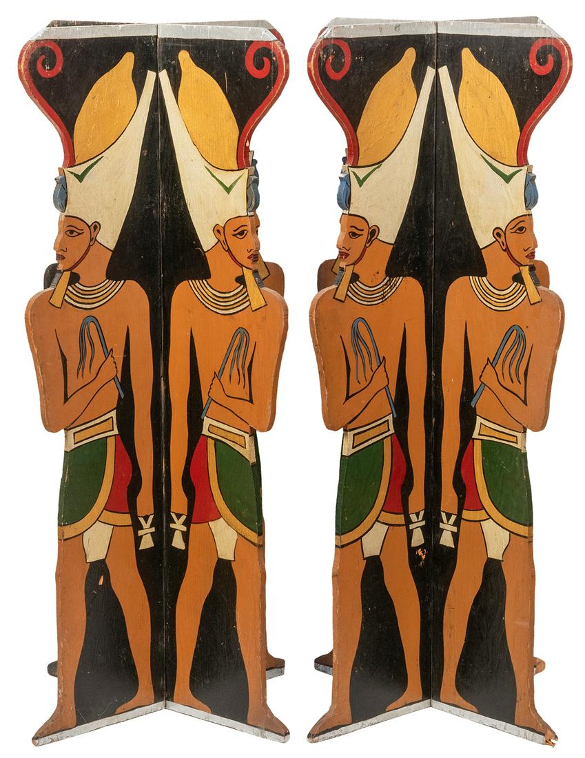 Virgil (Virgil Harris Mulkey). Two Egyptian Side: Virgil (Virgil Harris Mulkey). Two Egyptian Side Stands/Tray Rests from the Virgil Show. 1950s. Hand-painted stands used for display, or on which props or trays could be rested. Height 33”. Stan