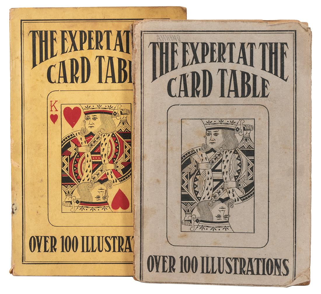 Erdnase, S.W. (pseudo.). The Expert at the Card Table.: Erdnase, S.W. (pseudo.). The Expert at the Card Table. Two early paperback editions published by Frederick J. Drake (Chicago, n.d., ca. 1905), grey and yellow wrappers. Illustrated by M.D. Smith. 12mo